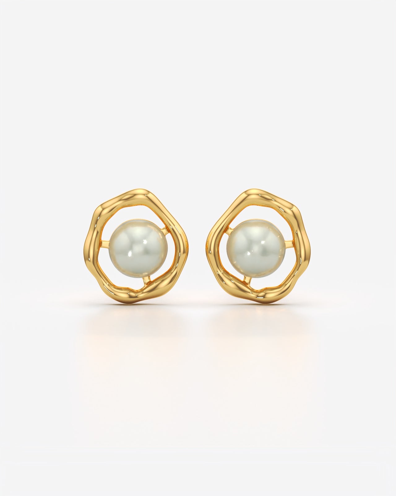 Organic Wave Pearl Stud Earrings for Women