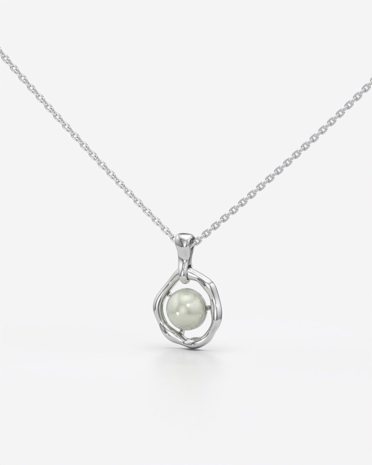 Organic Wave Pearl Pendant Necklace with Chain